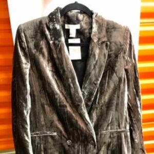 Crashed Velvet Double Breasted Blazer Jacket, 38/8, NWT